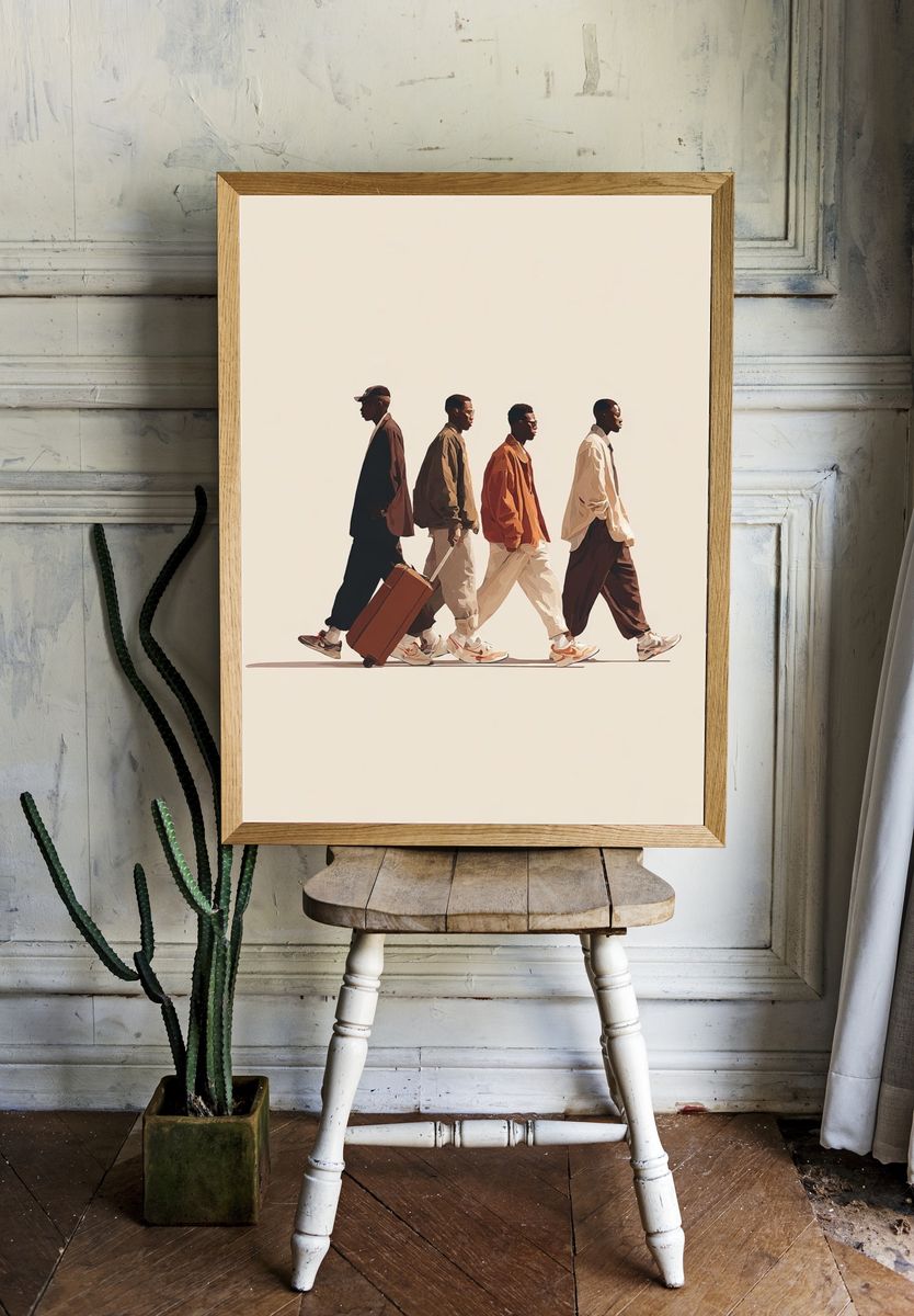 Stylish Men Walking Illustration Poster. — room view 1