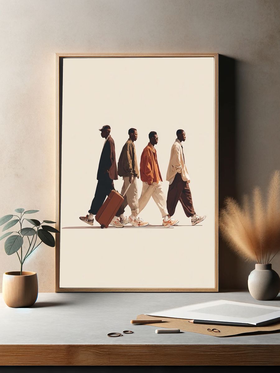 Stylish Men Walking Illustration Poster. — room view 2