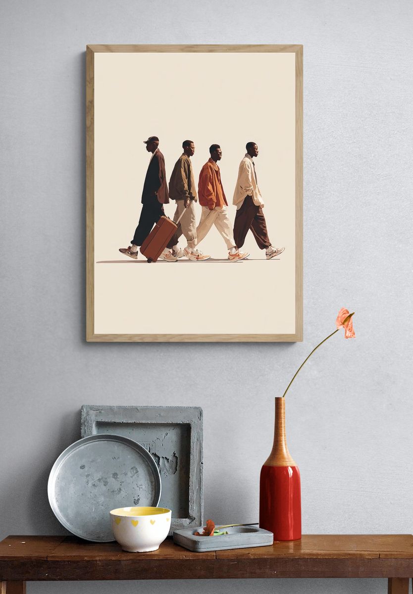 Stylish Men Walking Illustration Poster. — room view 3