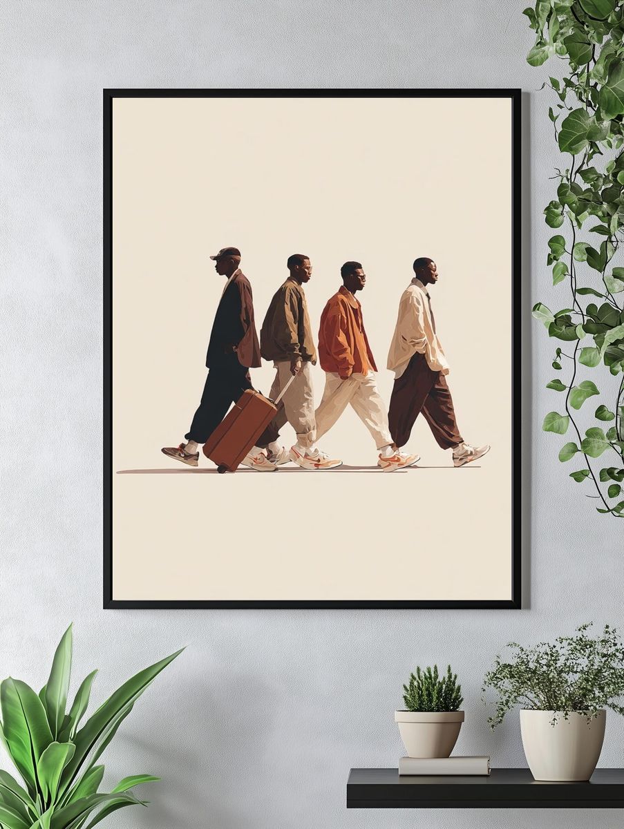 Stylish Men Walking Illustration Poster. — room view 4