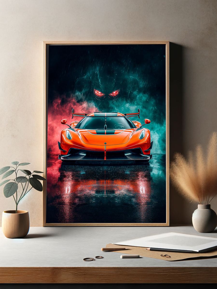 Neon Supercar Storm Poster. — room view 2