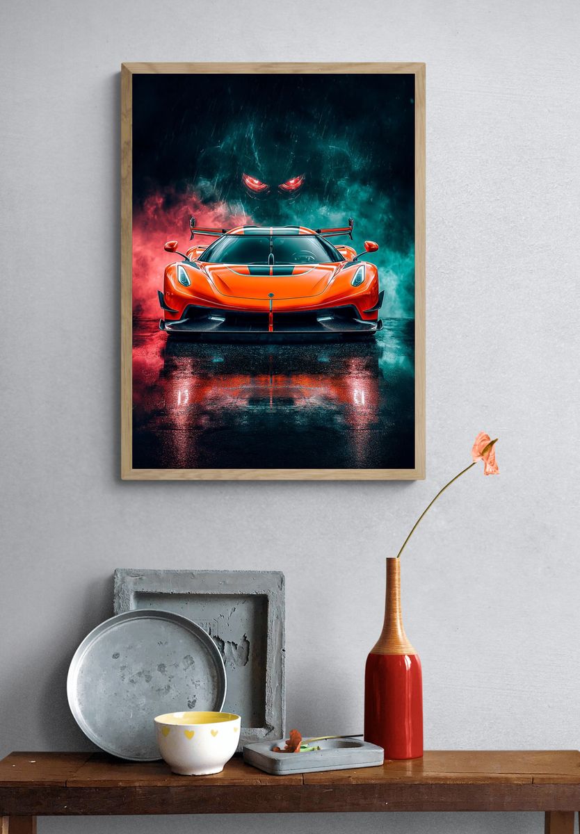Neon Supercar Storm Poster. — room view 3