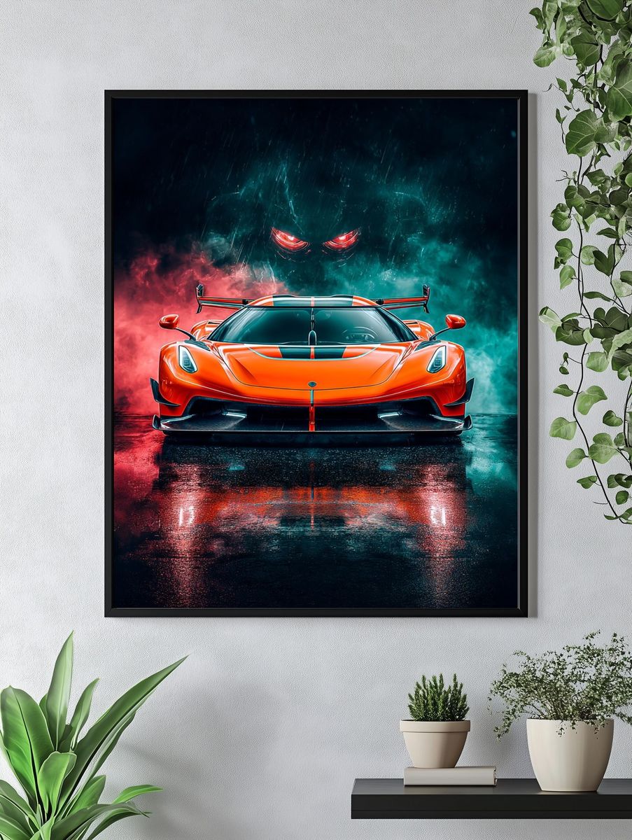 Neon Supercar Storm Poster. — room view 4