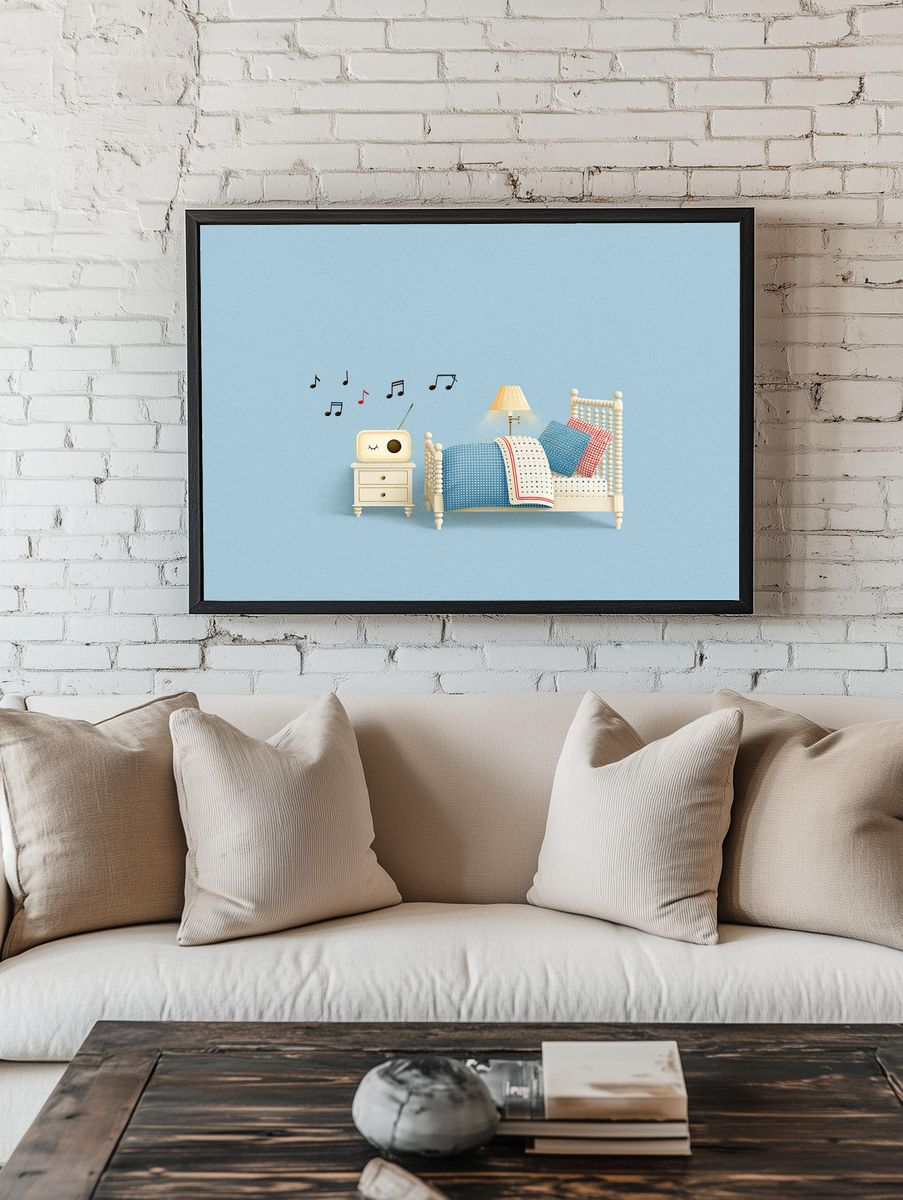 Whimsical Bedroom Music Illustration Poster. — room view 1