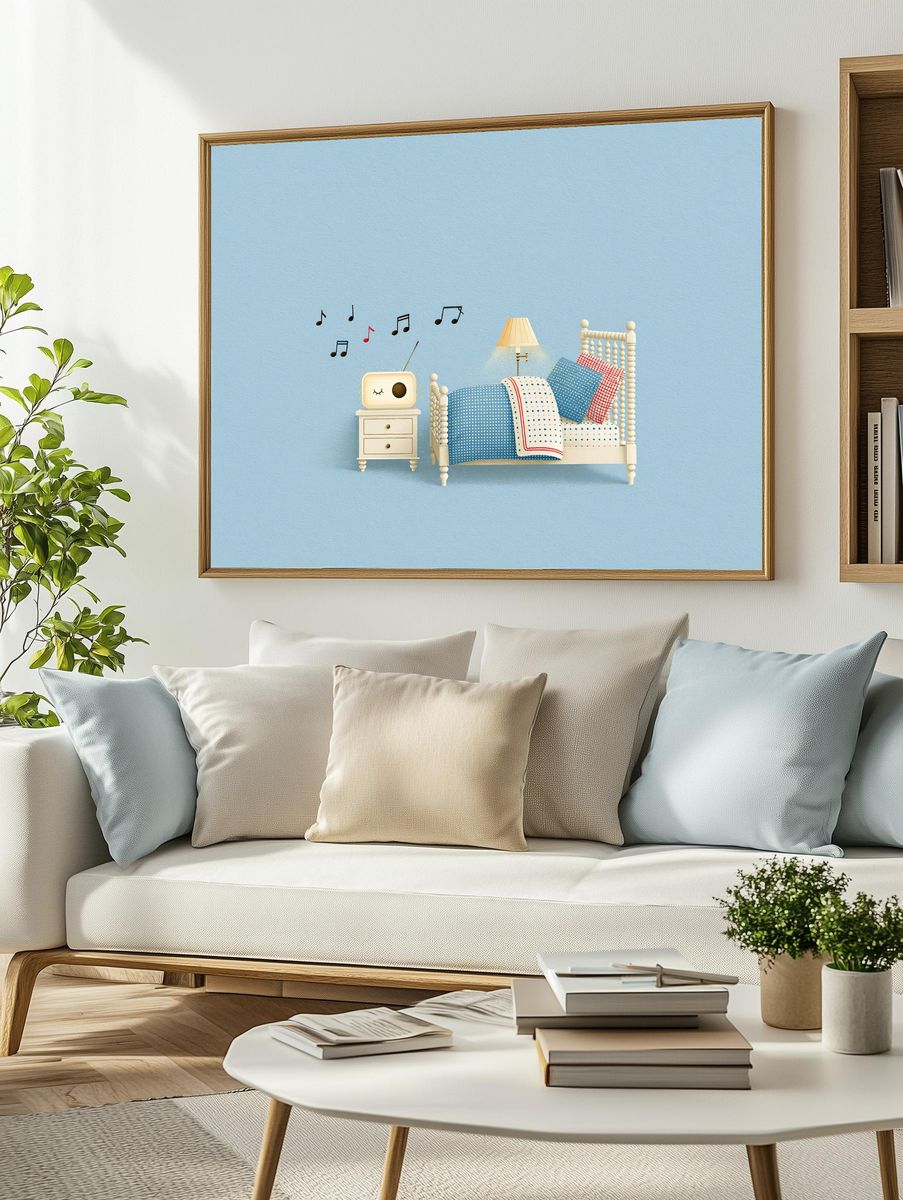 Whimsical Bedroom Music Illustration Poster. — room view 2