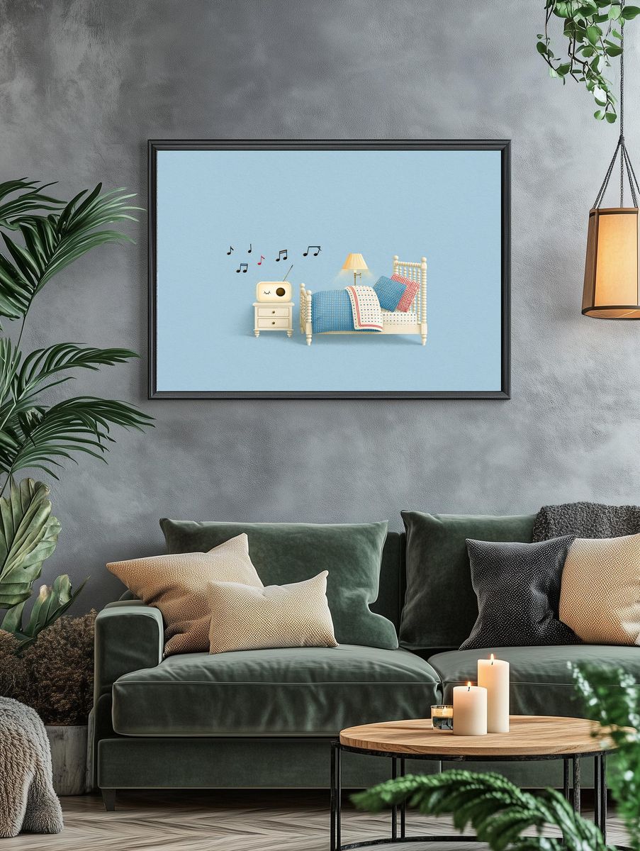 Whimsical Bedroom Music Illustration Poster. — room view 4