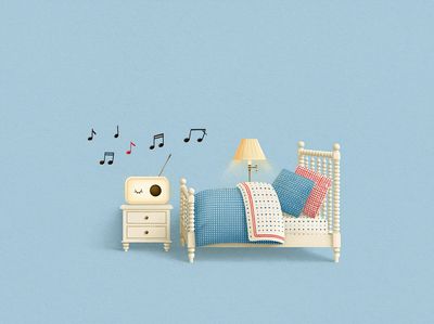 Whimsical Bedroom Music Illustration Poster. poster print
