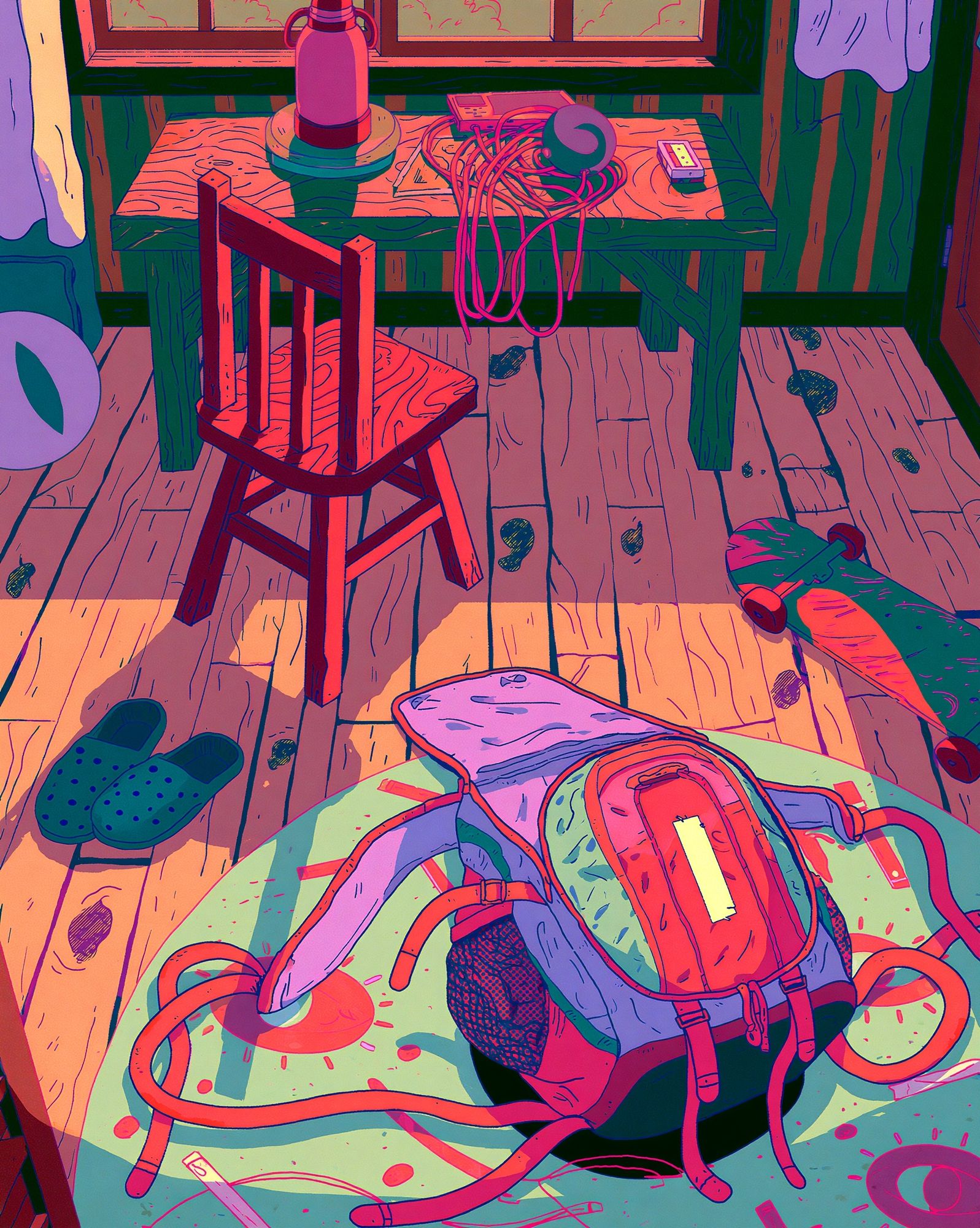 Backpack Room Illustration Poster. poster detail