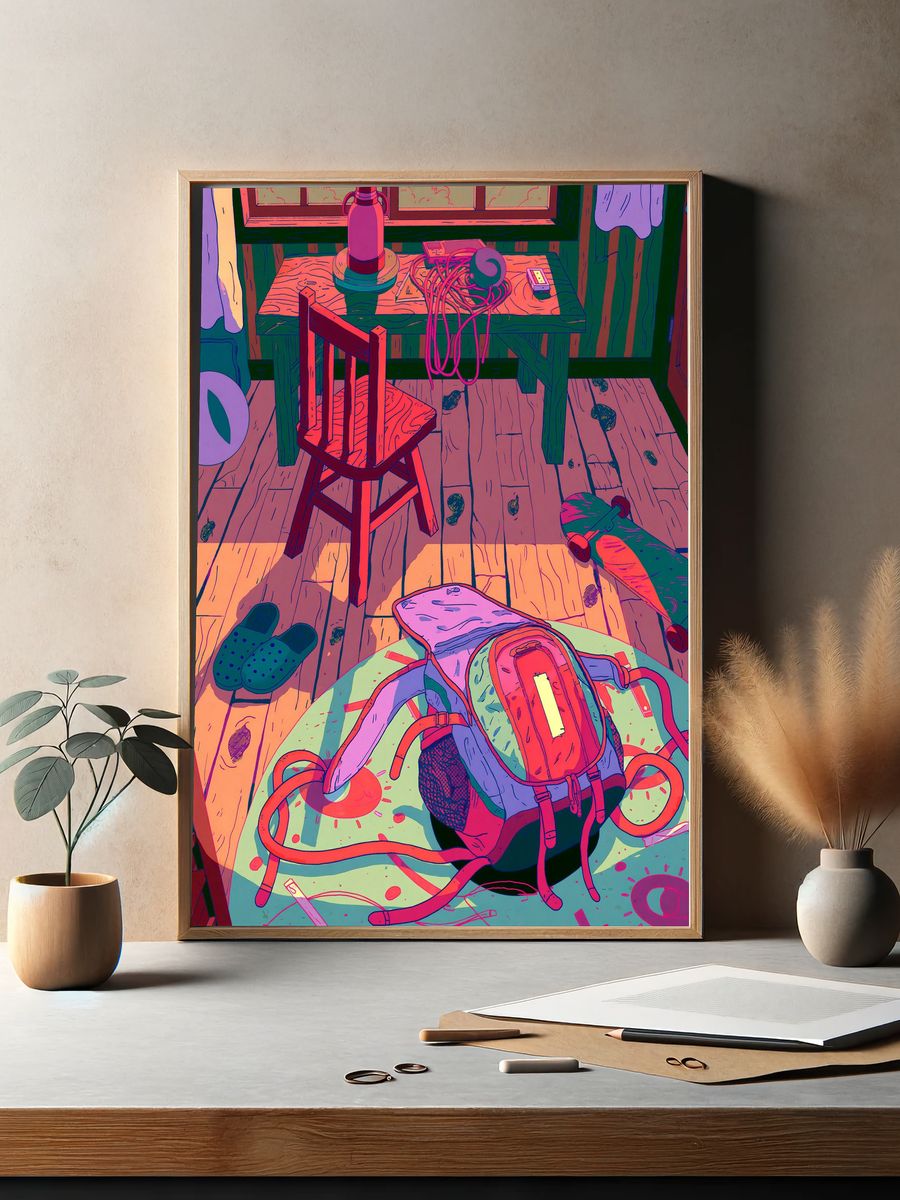 Backpack Room Illustration Poster. — room view 2