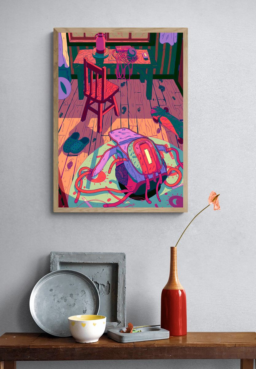Backpack Room Illustration Poster. — room view 3