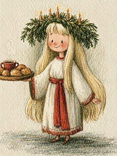 Girl with Bread Tray Watercolor Poster. poster — illustration art