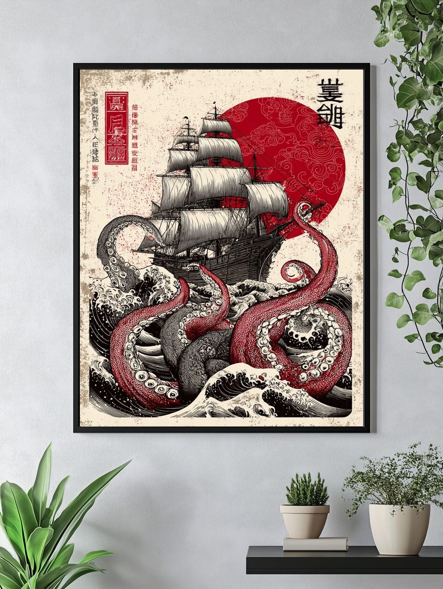 Octopus Ship Japanese Print Poster. — room view 4
