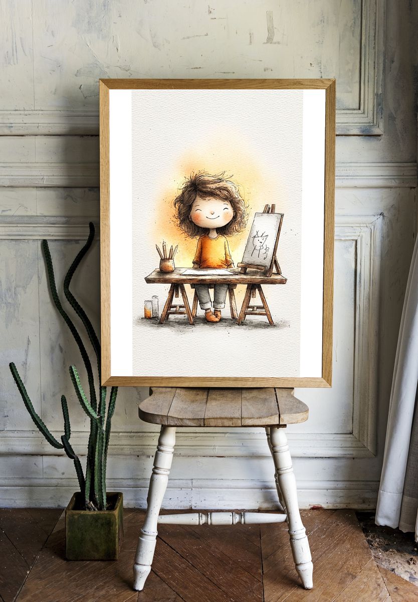 Little Artist Watercolor Illustration Poster. — room view 1
