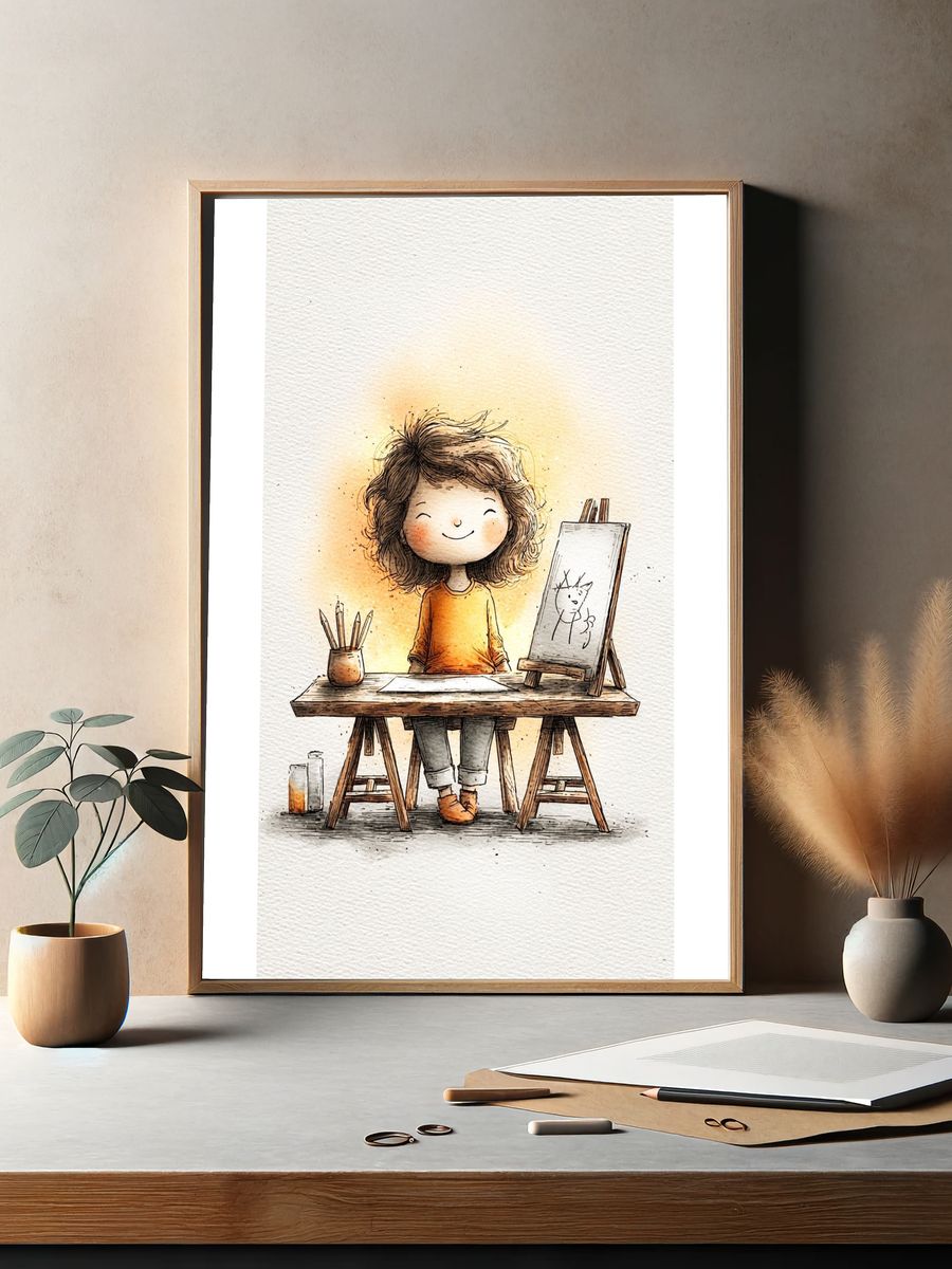 Little Artist Watercolor Illustration Poster. — room view 2