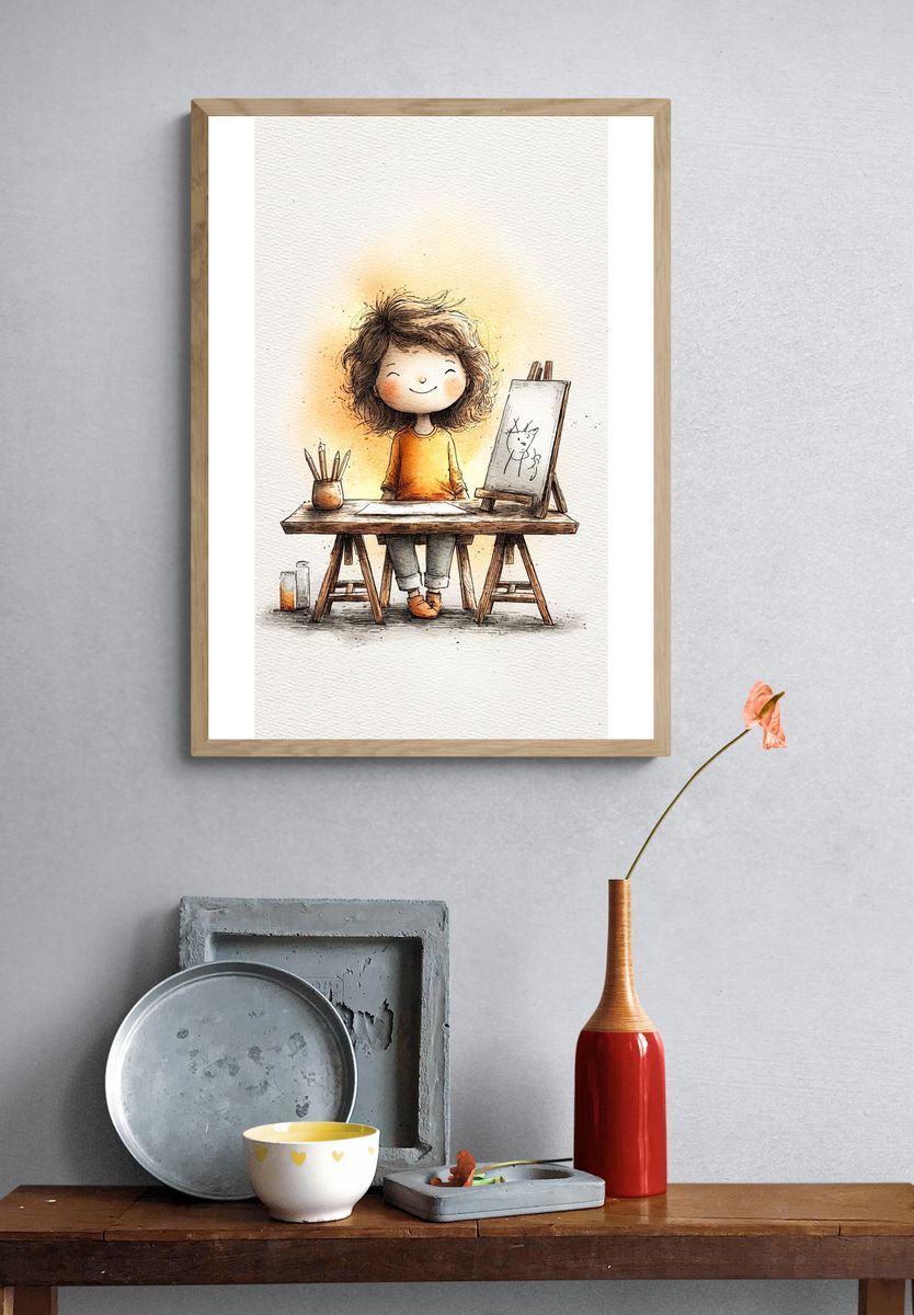 Little Artist Watercolor Illustration Poster. — room view 3