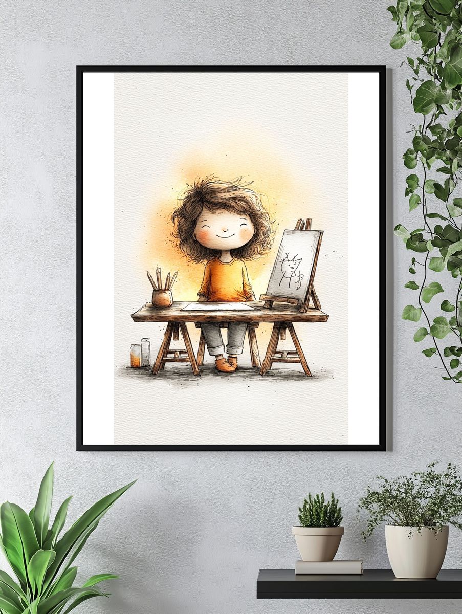 Little Artist Watercolor Illustration Poster. — room view 4