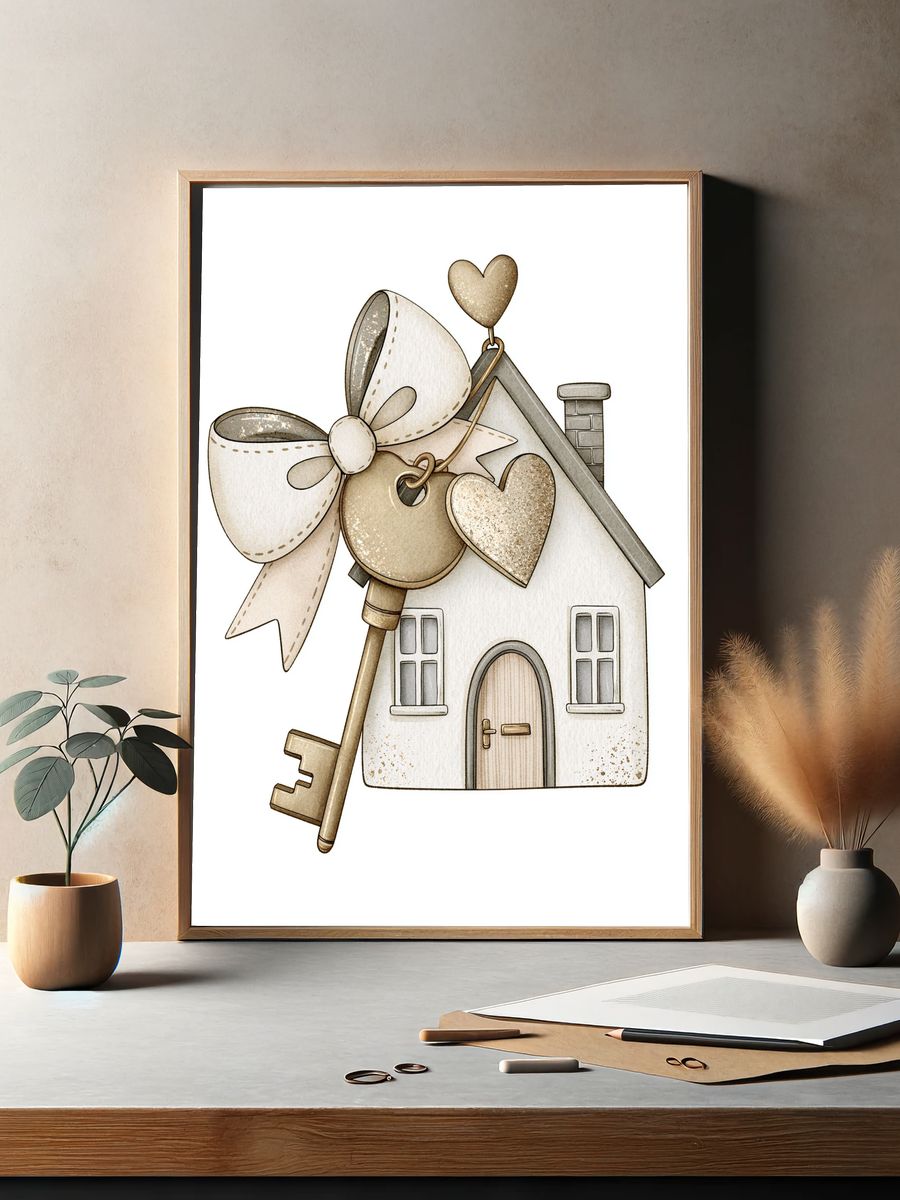 Heart Key House Illustration Print. — room view 2