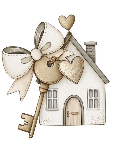 Heart Key House Illustration Print. poster print
