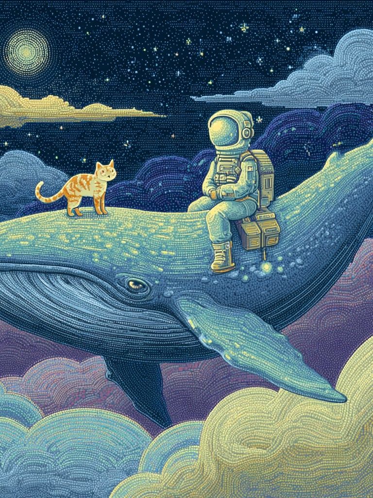 Astronaut on Whale Dreamscape Print. poster — illustration art
