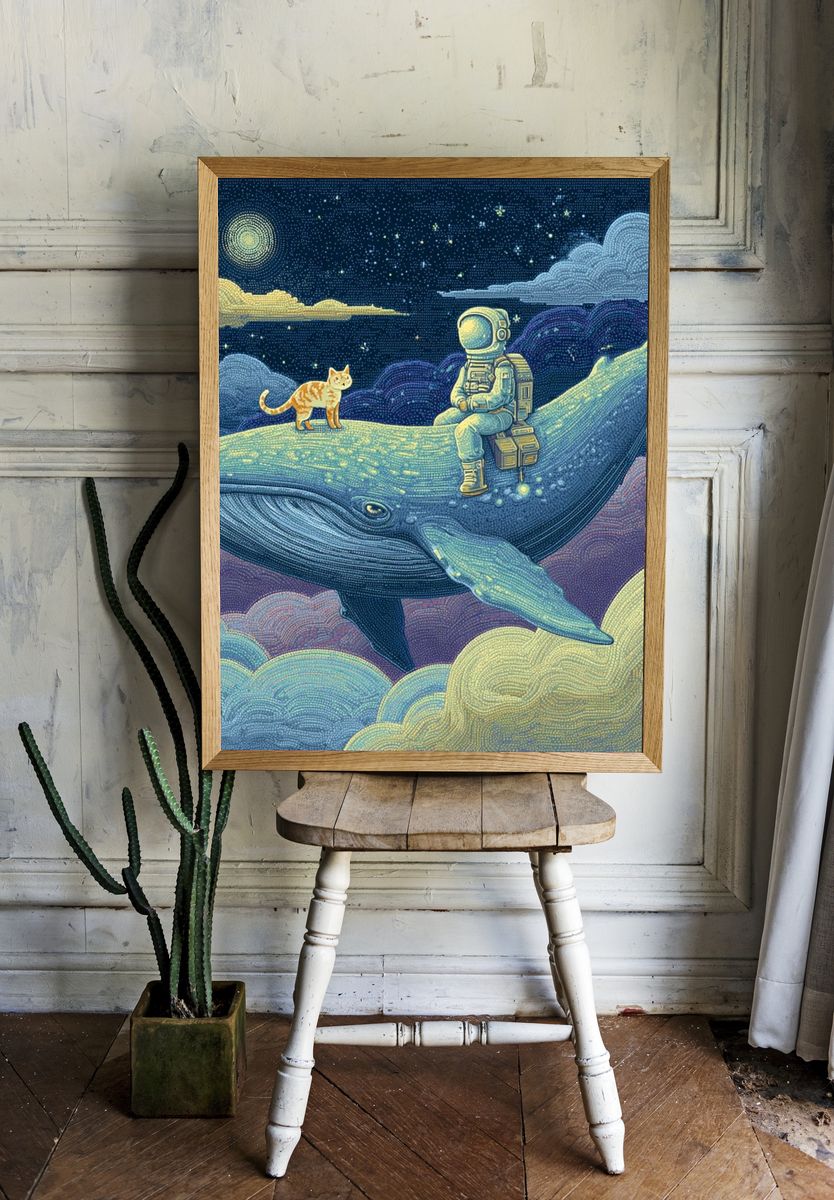 Astronaut on Whale Dreamscape Print. — room view 1
