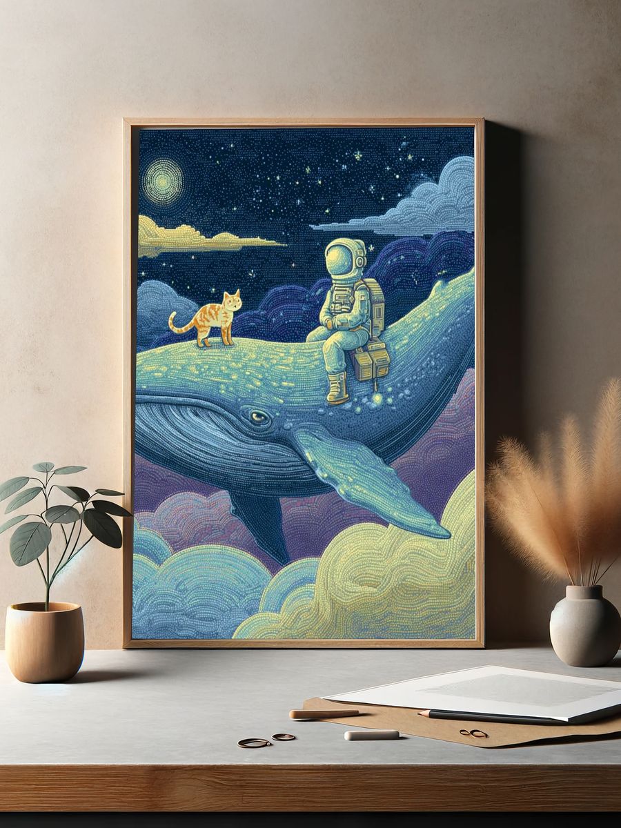 Astronaut on Whale Dreamscape Print. — room view 2