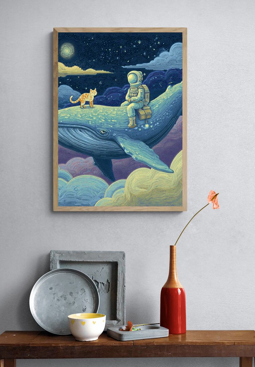Astronaut on Whale Dreamscape Print. — room view 3