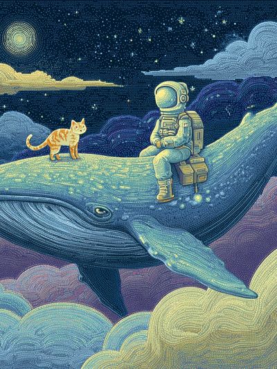 Astronaut on Whale Dreamscape Print. poster print