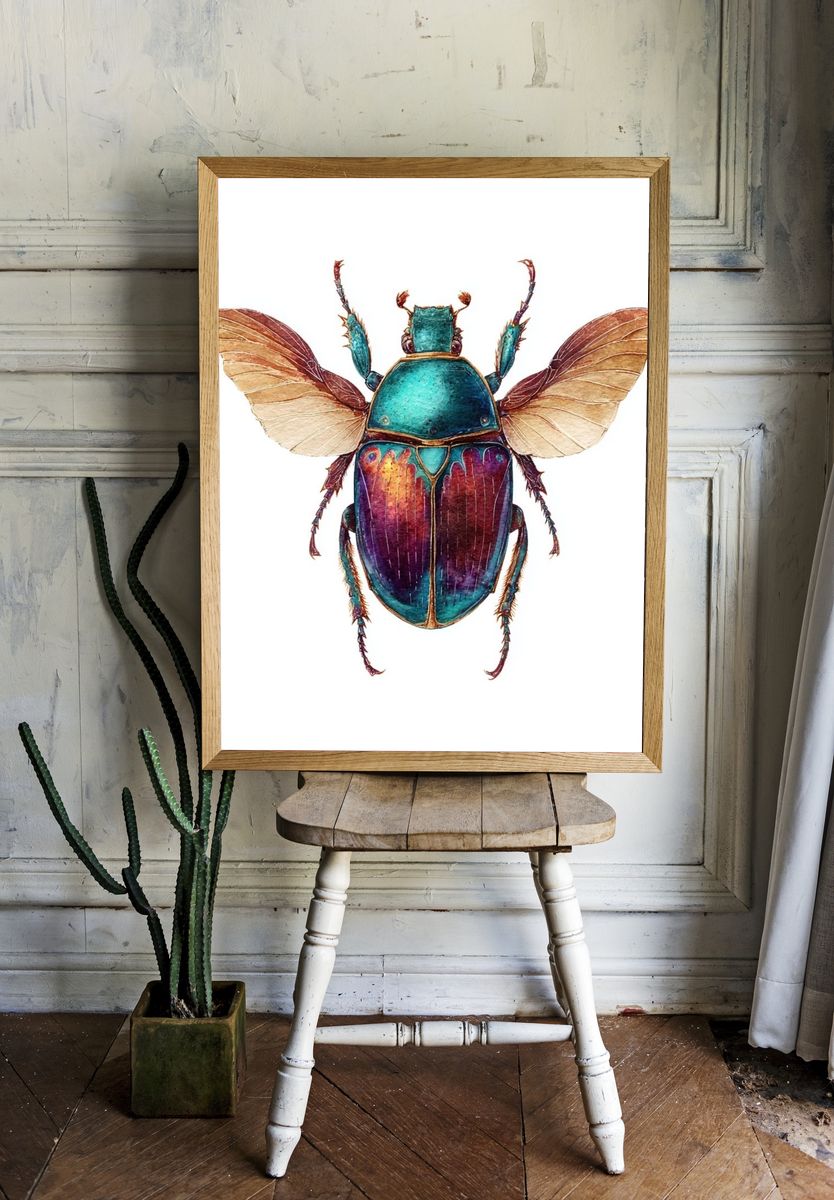Iridescent Beetle Illustration Poster. — room view 1
