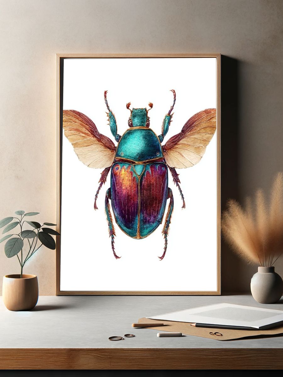 Iridescent Beetle Illustration Poster. — room view 2