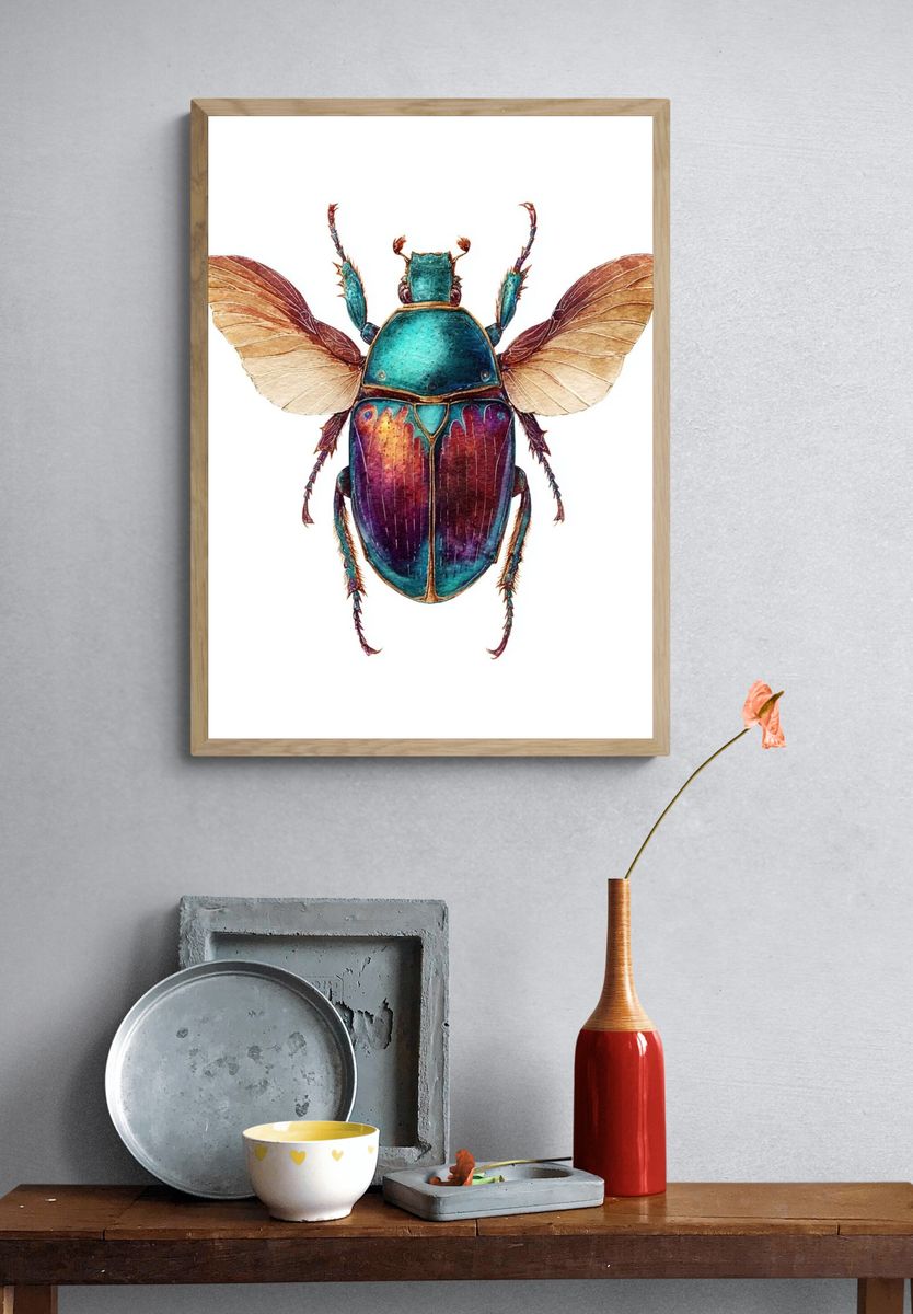 Iridescent Beetle Illustration Poster. — room view 3