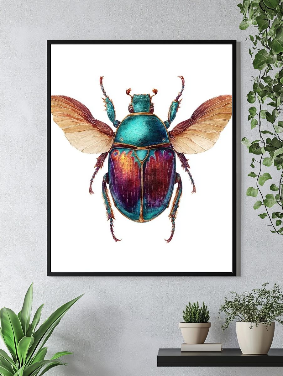 Iridescent Beetle Illustration Poster. — room view 4