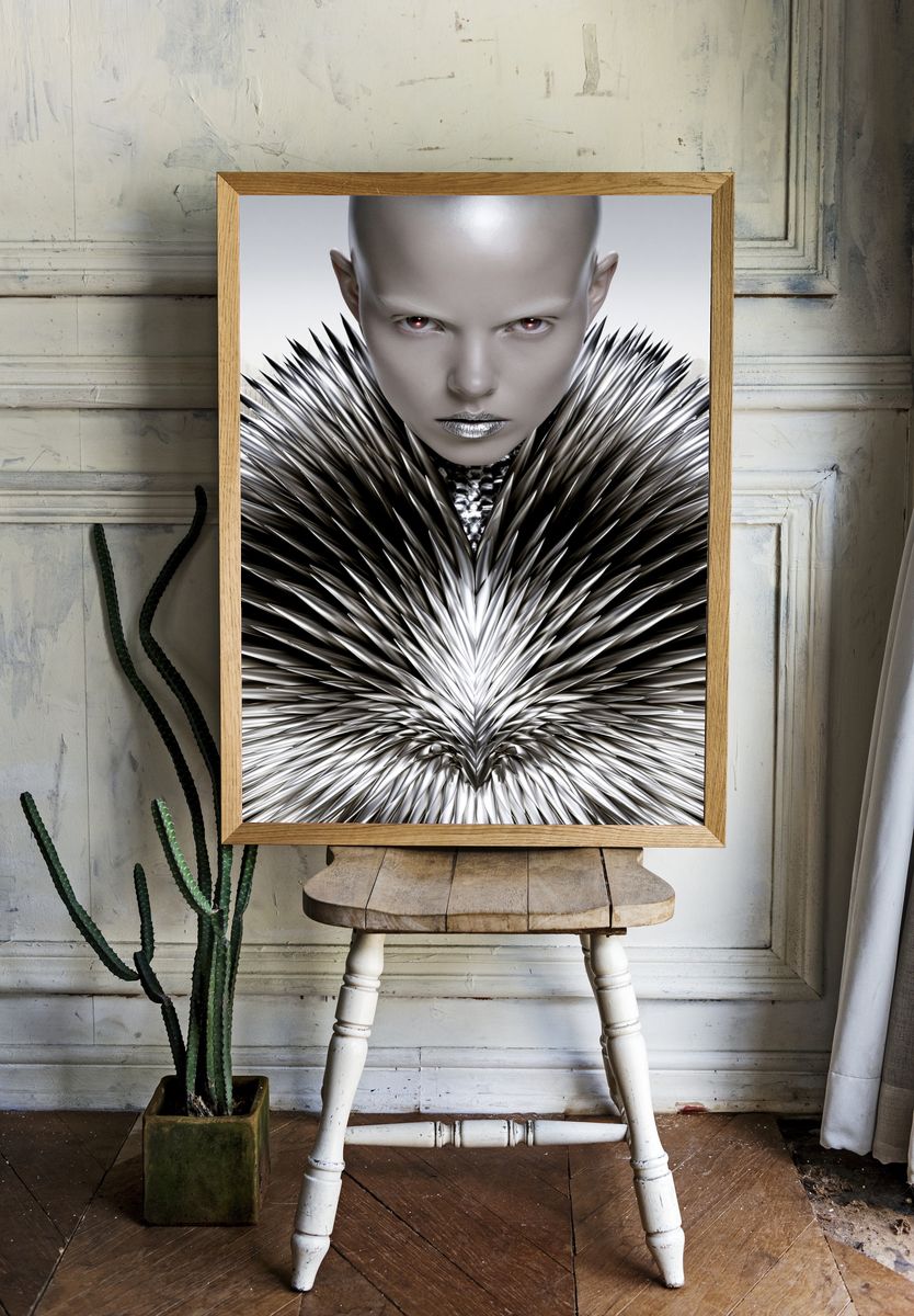 Futuristic Metallic Portrait Print. — room view 1