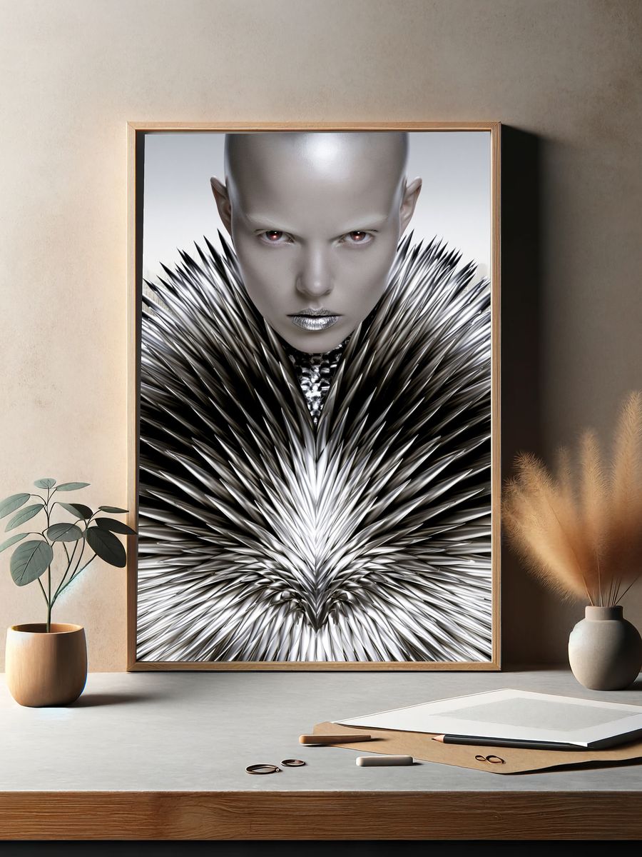 Futuristic Metallic Portrait Print. — room view 2