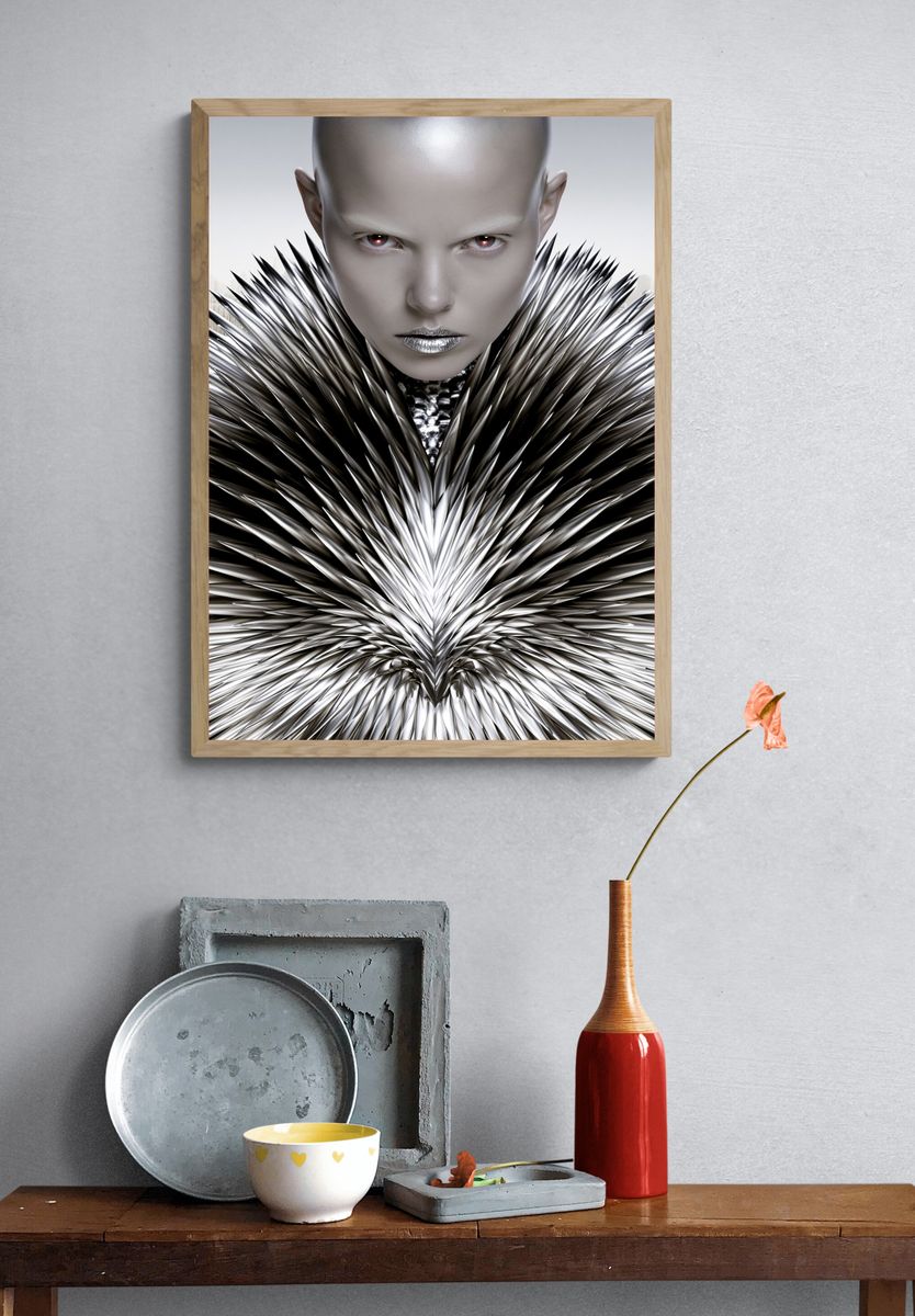 Futuristic Metallic Portrait Print. — room view 3