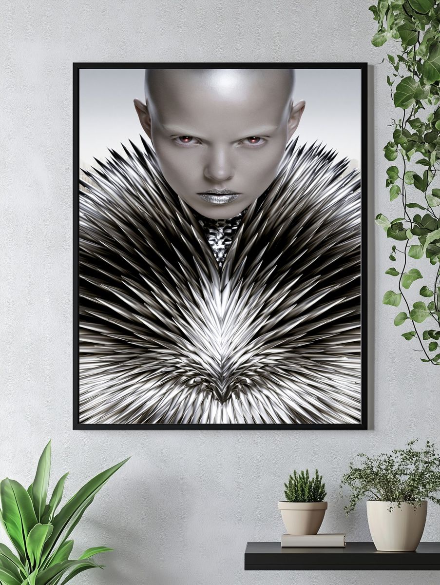 Futuristic Metallic Portrait Print. — room view 4
