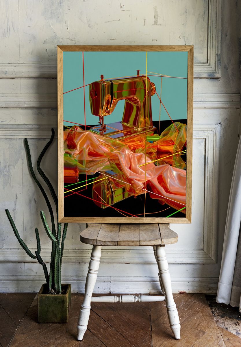 Golden Sewing Machine Abstract Poster. — room view 1