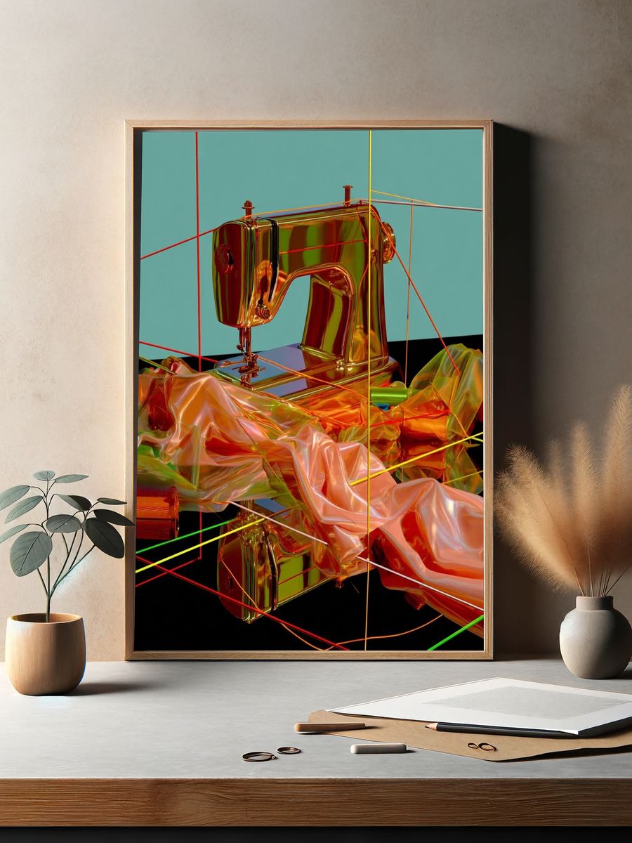 Golden Sewing Machine Abstract Poster. — room view 2