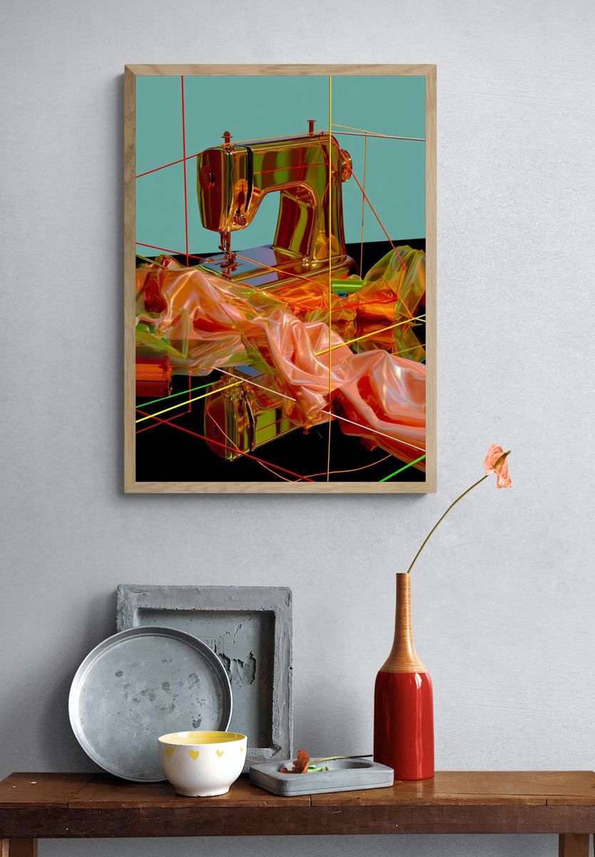 Golden Sewing Machine Abstract Poster. — room view 3