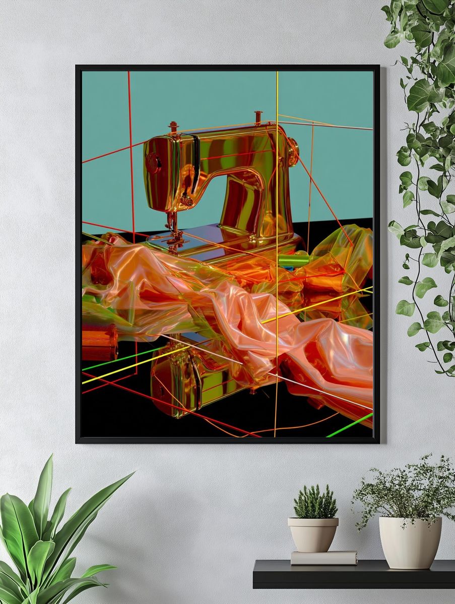 Golden Sewing Machine Abstract Poster. — room view 4
