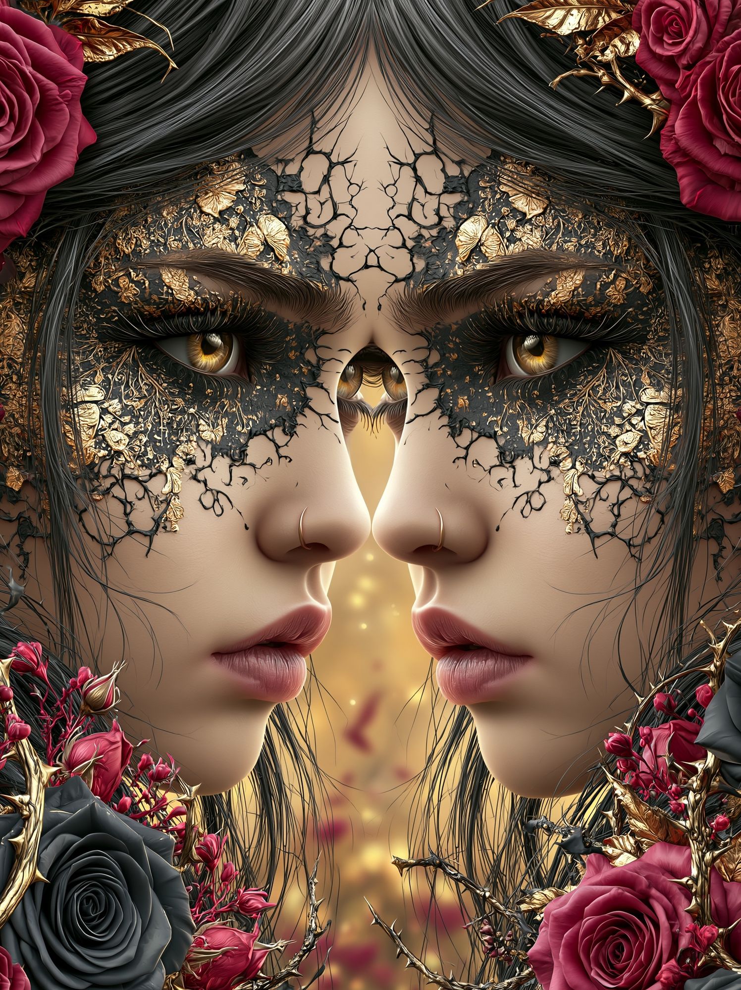 Twin Faces Floral Surrealism Print. poster — illustration art