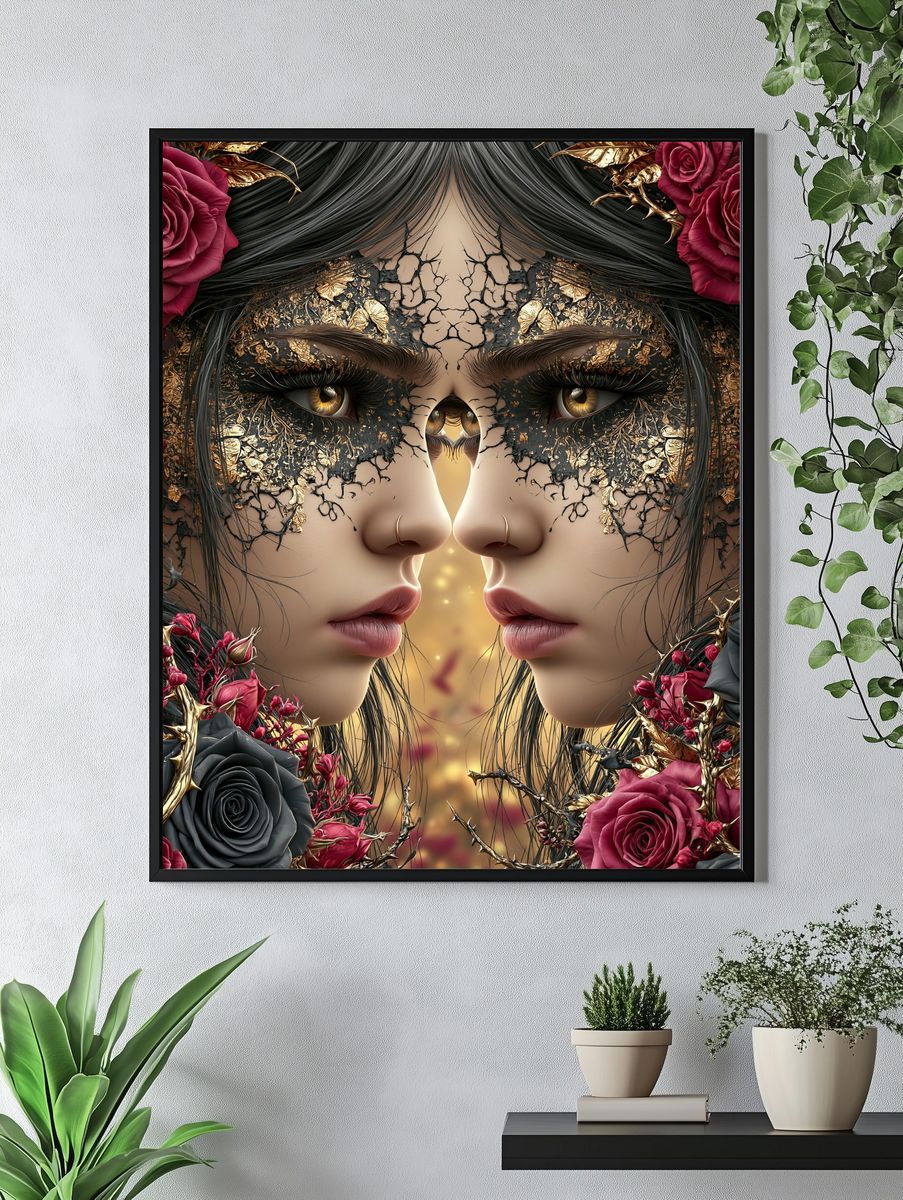 Twin Faces Floral Surrealism Print. — room view 4