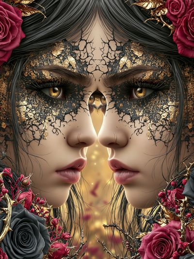 Twin Faces Floral Surrealism Print. poster print