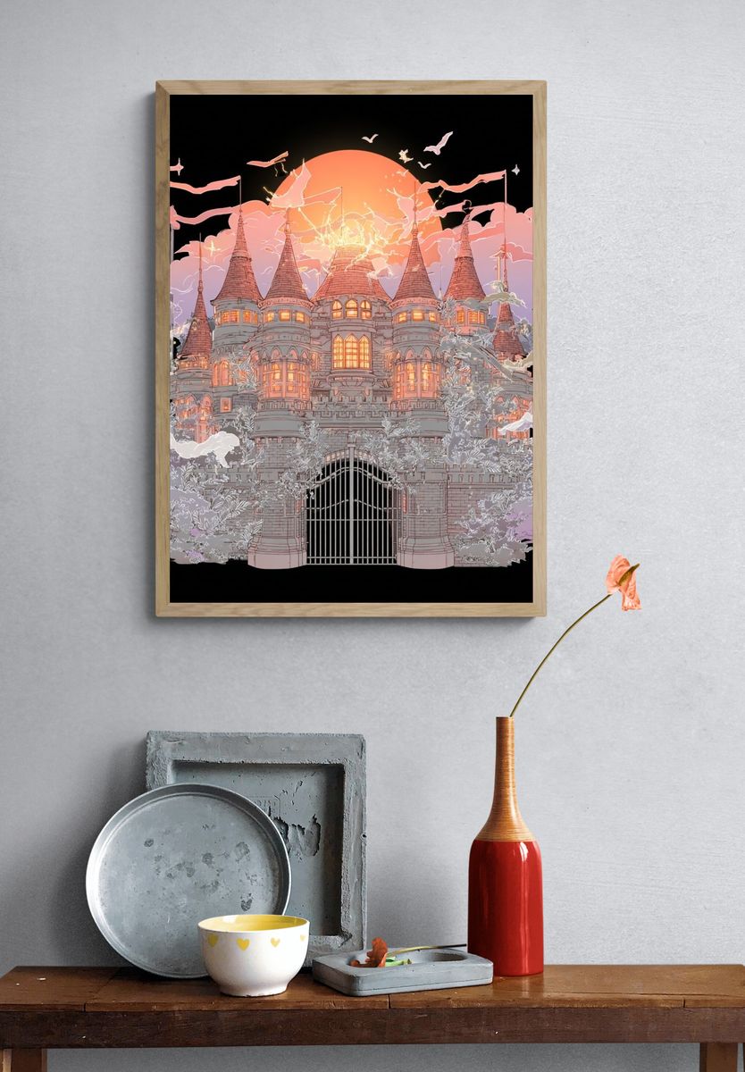Enchanted Castle Sunset Print. — room view 3