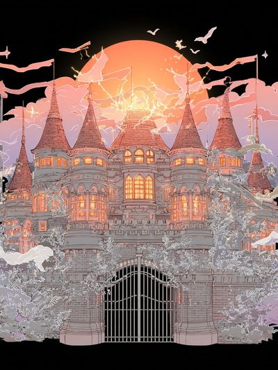 Enchanted Castle Sunset Print. poster