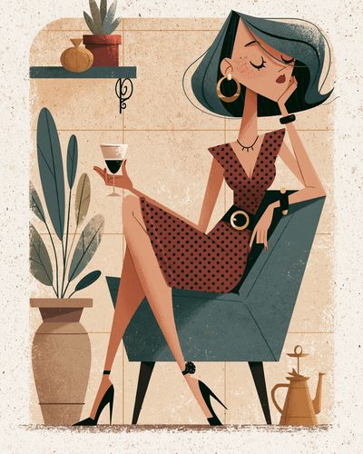 Stylish Woman in Chair Illustration Poster. poster print