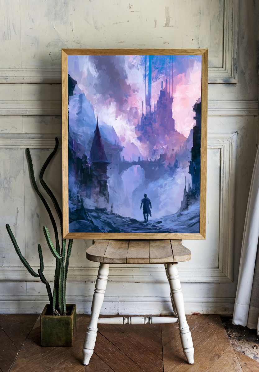 Fantasy Castle Landscape Illustration Poster. — room view 1