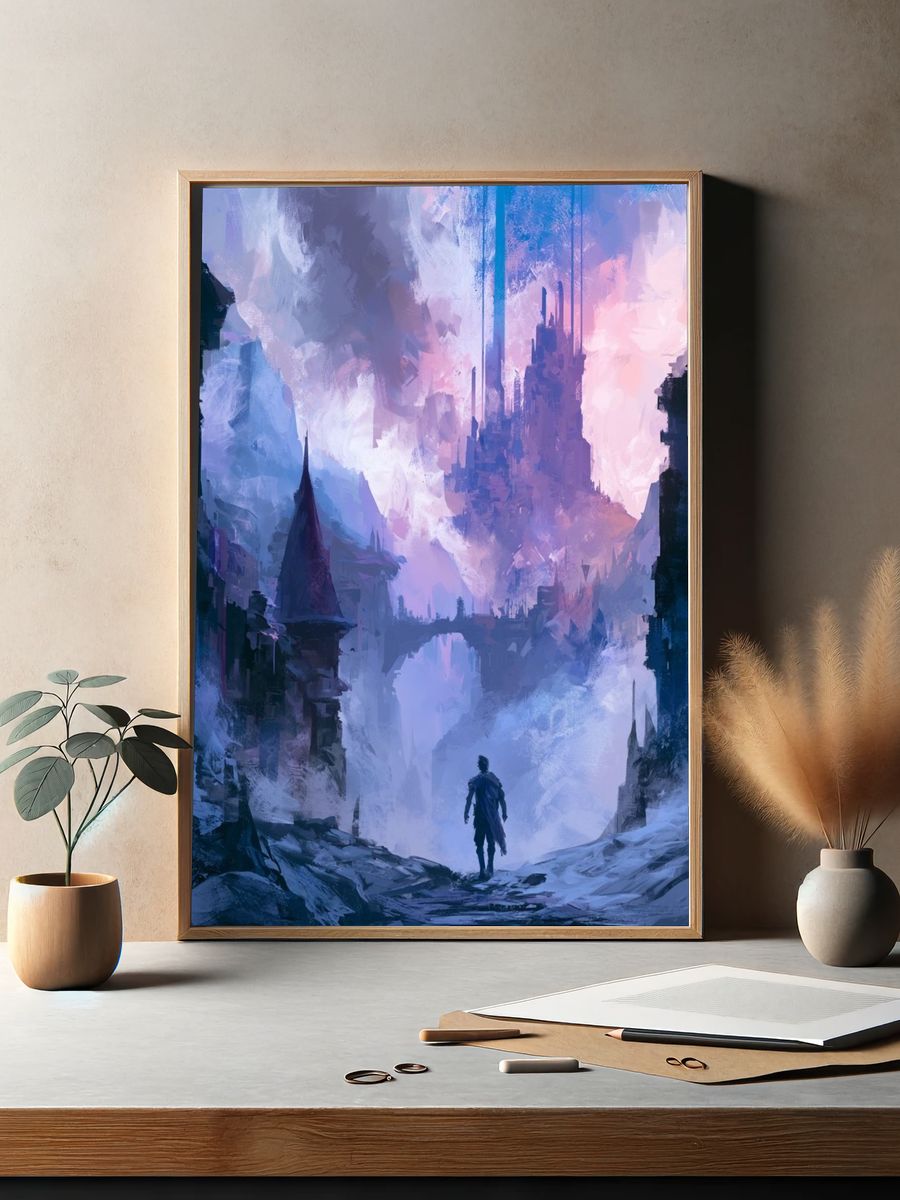 Fantasy Castle Landscape Illustration Poster. — room view 2