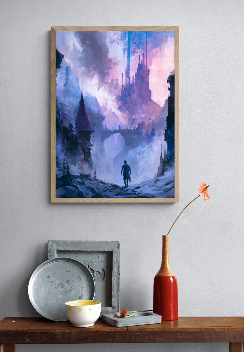 Fantasy Castle Landscape Illustration Poster. — room view 3