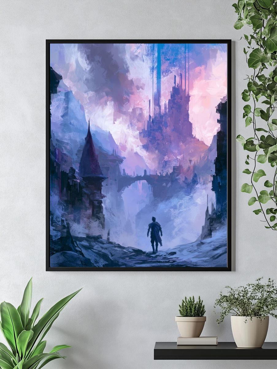 Fantasy Castle Landscape Illustration Poster. — room view 4