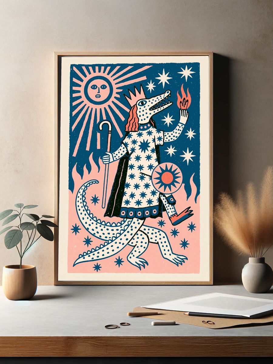 Mythic Crocodile Rider Illustration Poster. — room view 2
